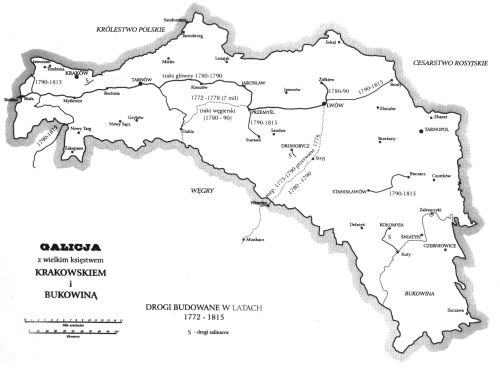 Galicja - mapka (rdo: Polskie drogi 4/2000) (27kB)